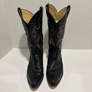 Men’s Tony Lama Black Teju Lizard & Leather Cowboy Boots #8849 9D